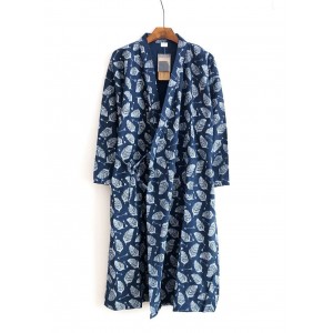 Primavera Verano Otoño Bata de hombre 100% de gasa de algodón Larga hoja de noche Ropa de noche de Kimono Ropa de casa Ropa de baño de noche