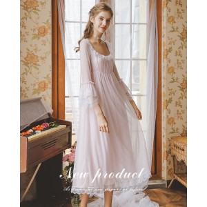 Pijamas de algodón para dormir para mujeres con camisón largo hasta la rodilla, estilo princesa.