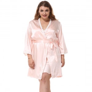 Prendas de noche de seda de corte floral para mujeres en talla grande Prendas de noche de Kimono Robe Set Rayon Satin