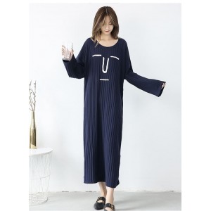 Vestido de noche estampado para mujeres Vestido de noche de algodón dulce Pijama de maternidad de manga larga