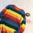 Lindo camisón de algodón de manga larga para mujeres Camisón de rayas gruesas arco iris para damas