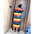 Lindo camisón de algodón de manga larga para mujeres Camisón de rayas gruesas arco iris para damas