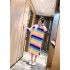 Lindo camisón de algodón de manga larga para mujeres Camisón de rayas gruesas arco iris para damas