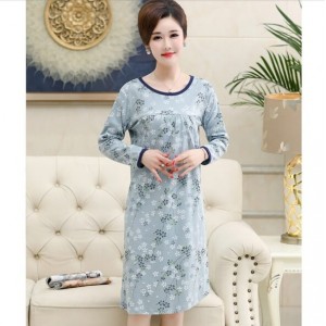 Camisón de verano con estampado de algodón de moda para mujeres de mediana edad Camisa de dormir larga Vestido de mamá Vestido al por mayor y al por menor