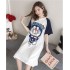 Vestido de noche de cuello redondo con estampado de gato de dibujos animados de algodón para mujer, manga corta, camisón, primavera, verano, ropa para el hogar