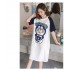 Vestido de noche de cuello redondo con estampado de gato de dibujos animados de algodón para mujer, manga corta, camisón, primavera, verano, ropa para el hogar