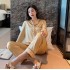 Simulación de seda Moda Amor Impresión Elegante Cárdigan de manga larga Traje de pijama