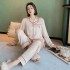 Simulación de seda Moda Amor Impresión Elegante Cárdigan de manga larga Traje de pijama
