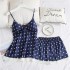 Conjunto de dos piezas de seda simulada Mujer Shorts de tirantes de punto lindo pijamas Mujer
