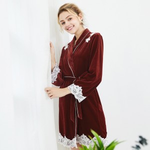 Manga larga velvet Bata de noche para senoras cómodo túnica de mujer pijamas