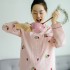 Pijamas de algodón puro de talla grande para mujer de manga larga Impresióned algodón pijamas más suaves