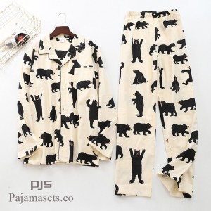 Manga largaPure algodón Wool Pijama set hombre para primavera baratos cómodo set de pareja pjs algodón
