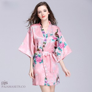 Talla grande simulada señora senoras batas mujer albornoz pavo real y pijama para primavera