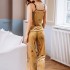 invierno pijamas pijamas de tres piezas de terciopelo dorado Impresed