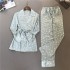 2019 Nuevo Manga larga Conjunto de cuello vuelto pjs Hembra para primavera cómodo seda de hielo Impresióned lounge pijamas para senoras