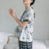 Seda de manga corta como pijama conjunto de ropa de dormir sexy impresa