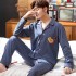 pijama para hombre para la primavera y el otoño de manga larga de algodón cardigan ocio ropa de dormir conjunto de dos piezas