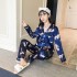 seda como el lujo coreano de las mujeres de manga larga de dos piezas PJS