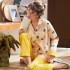 Pijamas de algodón de manga larga de otoño e invierno, pijamas de mujeres, ropa de dormir casual estampada.