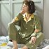pijamas de invierno con cuello en V para mujeres, ropa de dormir de manga larga de puro algodón.