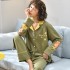 pijamas de invierno con cuello en V para mujeres, ropa de dormir de manga larga de puro algodón.