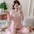 Primavera y otoño manga larga pijama encaje de seda de leche para mujer encantadora princesa viento ropa para el hogar