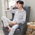 Chaqueta de hombre de manga larga Camisón de algodón estampado pijamas para hombres