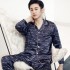 pijamas de manga larga establece ropa de dormir de ocio de dibujos animados de seda de hielo para hombres