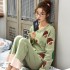Conjunto de pijamas de cuello redondo para mujer de algodón de manga larga para mujer