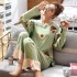 Conjunto de pijamas de cuello redondo para mujer de algodón de manga larga para mujer