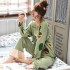 Conjunto de pijamas de cuello redondo para mujer de algodón de manga larga para mujer