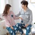 Par de algodón Traje de pijama Cárdigan de manga larga Conjuntos de ropa de dormir para el hogar